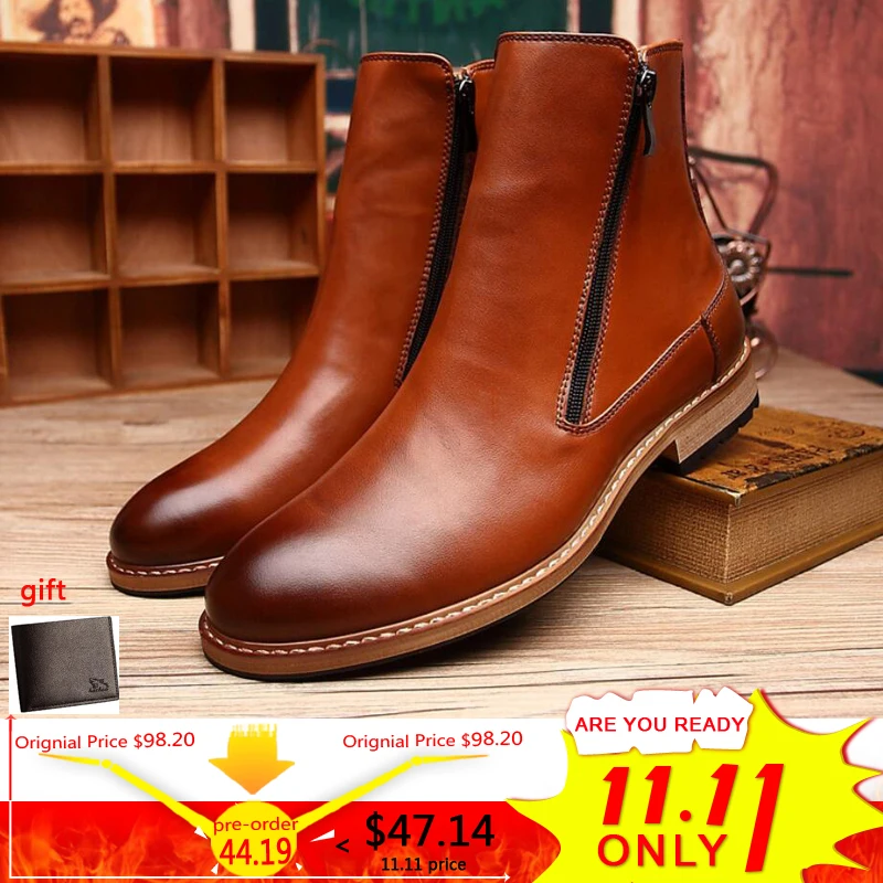 

Men's Boots Slip-On Snow Boot Mens Boots Casual Leather Winter Shoes Men Black Genuine Leather Winter Shoes Men Fashion Boot New