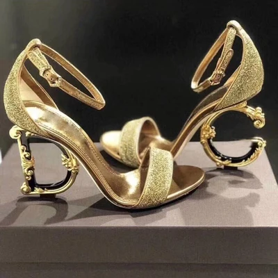

Luxury Gold Glittery Summer Sandals Trendy Design Strange High Heel Shoes Women Bridal Wedding Pumps