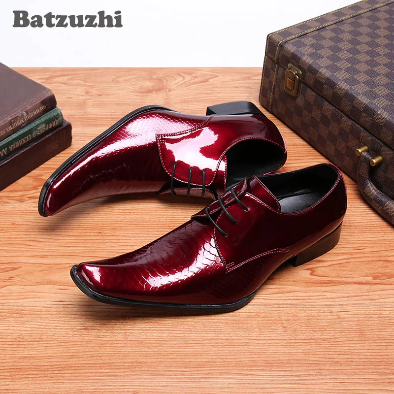 

Batzuzhi Formal Business Leather Dress Shoes Men Luxury Men Shoes Lace-up Wine Red Wedding Shoes Men Party Chaussures Hommes, 46