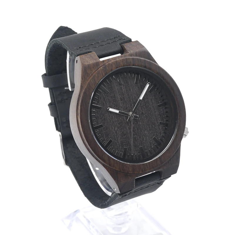BOBO BIRD B12 Ebony Wood Men's Designer Bamboo Wooden Wristwatch With Genuine Leather Strap Casual Men dress Watch In Gift Box