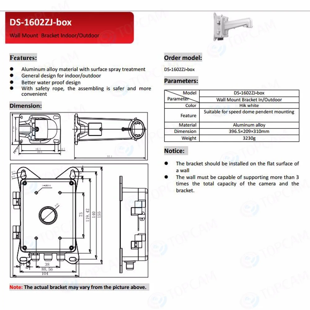 Ds-1602zj-box сети PTZ Камера настенный кронштейн с распределительная коробка