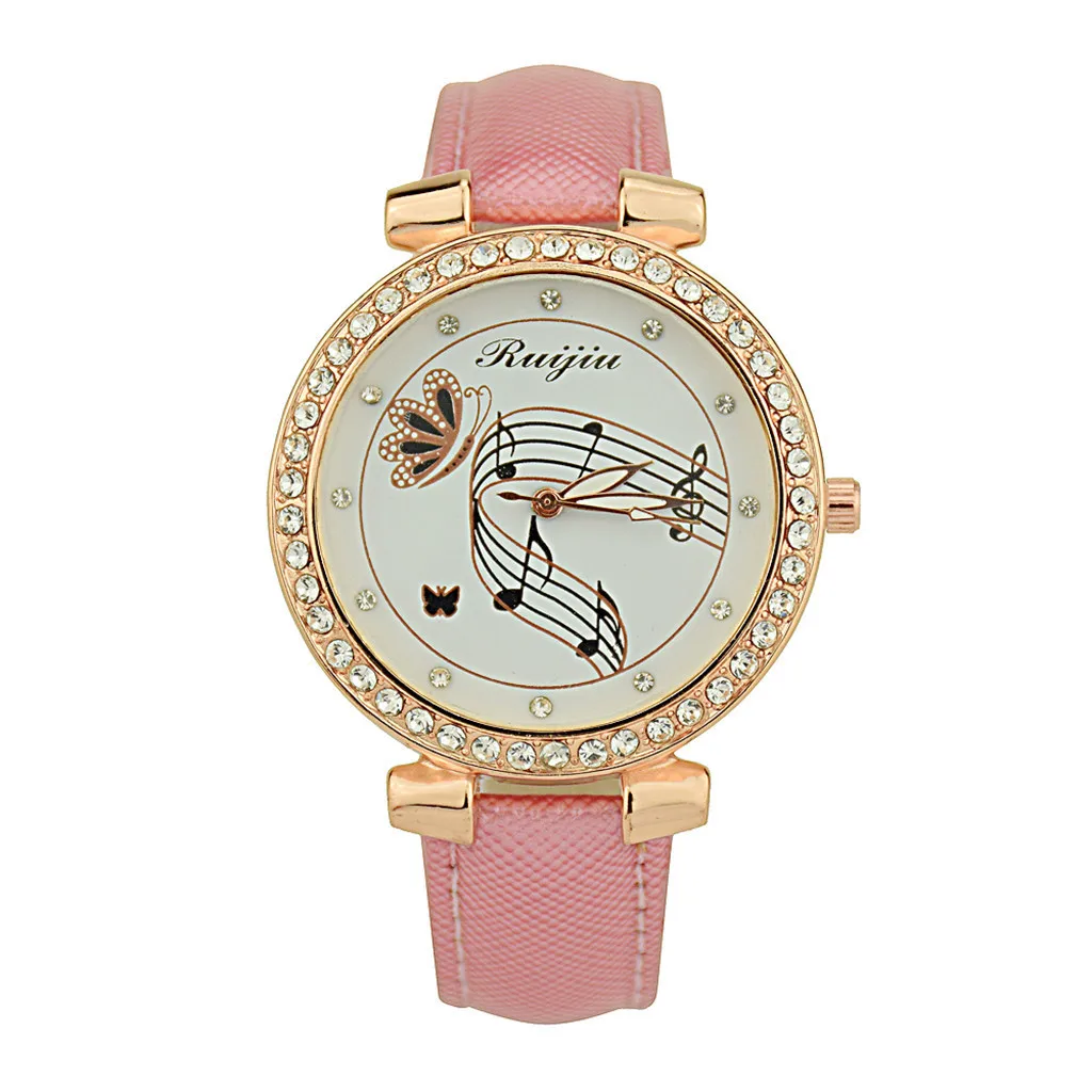Стильные женские часы с бриллиантами и музыкальными нотами, женские кожаные кварцевые наручные часы, женские спортивные часы Relojes de mujer#40