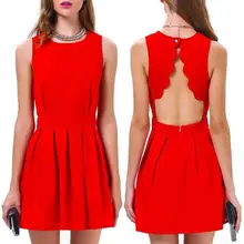 Free Shipping Womens Summer Casual Evening Mini Dress Red Sleeveless Sexy Tropical Slim Novelty Backless Short Party Dress