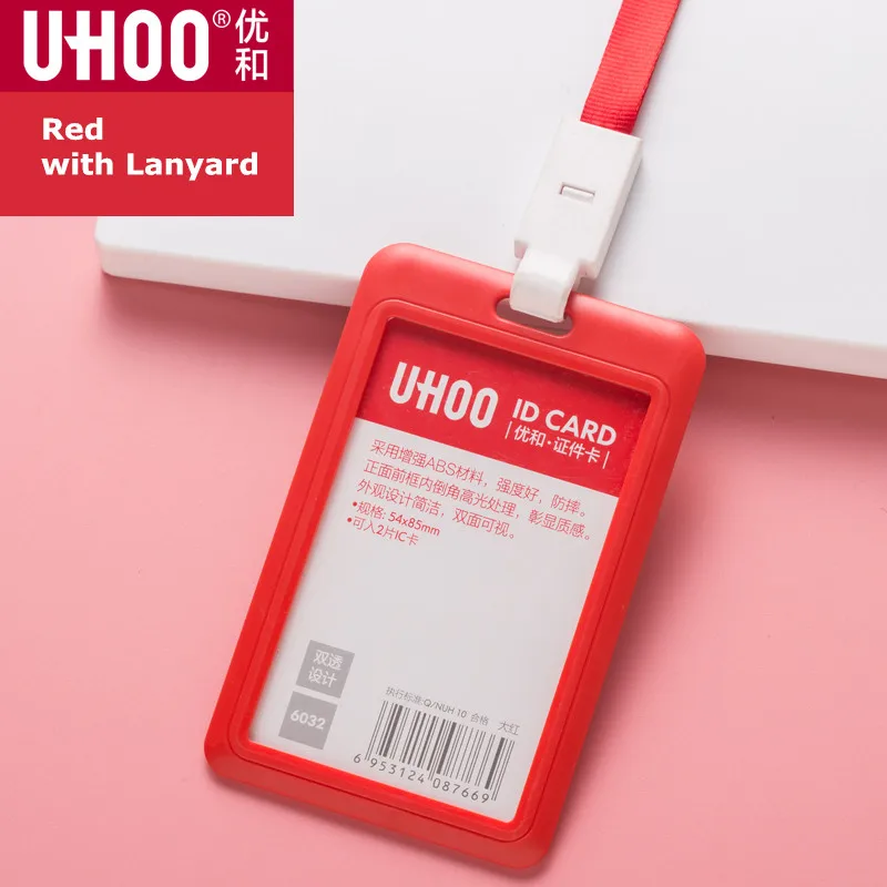 UHOO 6031 6032 двойной прозрачный Высококачественный ABS держатель для карт для удостоверения личности, держатель Бейджа для банковских карт с шейным ремнём - Цвет: 6032A6734O