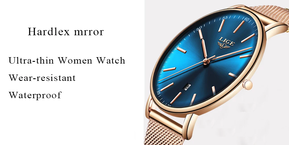 Women's Watch LIGE Top Brand Luxury Women Fashion Casual All Steel Ultra-Thin Mesh Belt Quartz Clock Relogio Feminino+Box