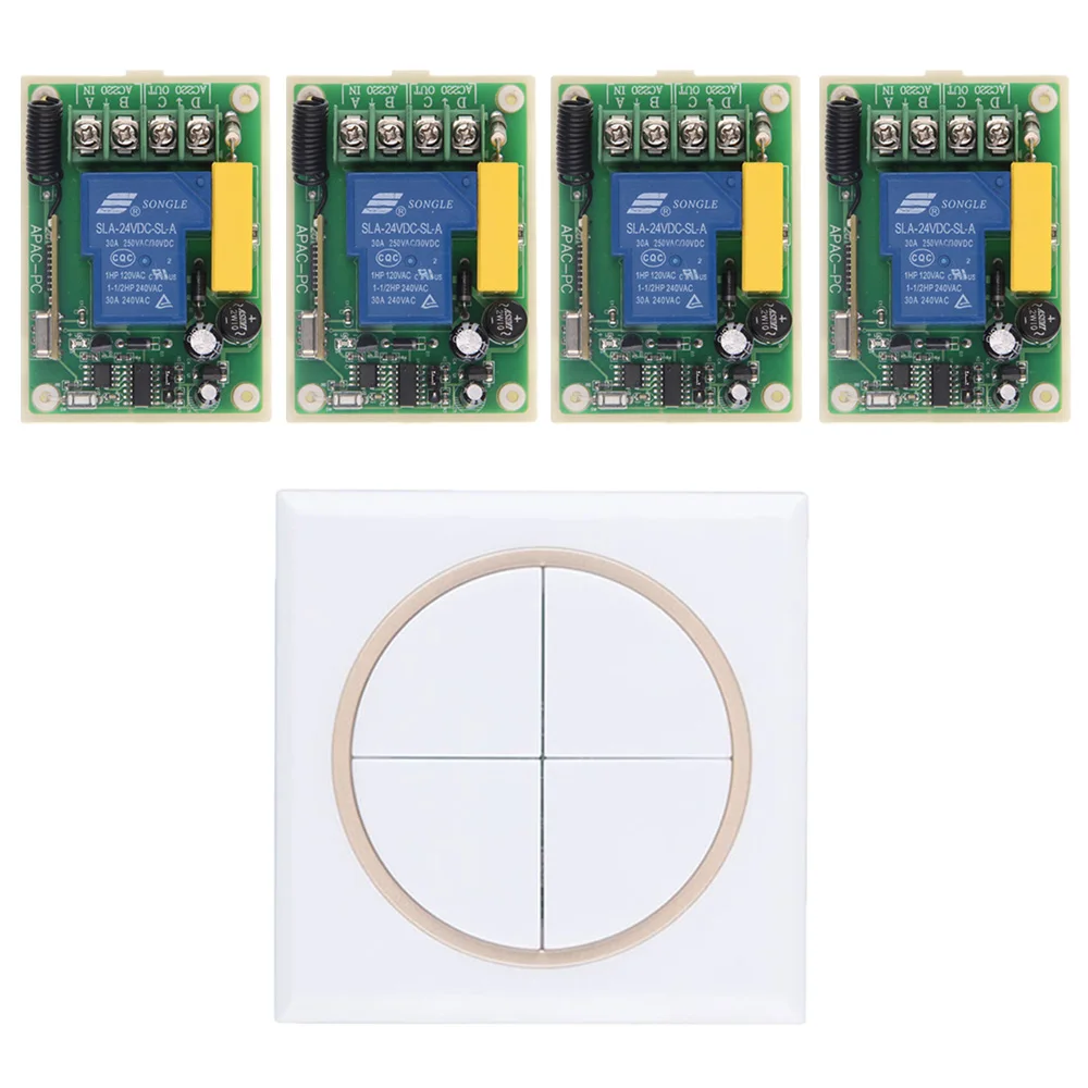 

AC 220V 30A Relay 1 CH 1CH RF Wireless Remote Control Light Switch System+ 4CH 86 Wall Panel Decoration Transmitter 315/433 MHz
