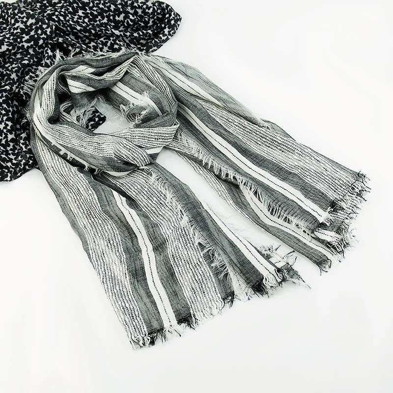 

2017 Big Size 100*200cm Black Polyester Acrylic Winter Women Scarf Men Long Shawl Solid Striped Hollow Ring Collar Wrap M258