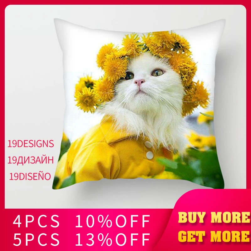 cheap Fuwatacchi Cat Throw Pillow Case Animal Cushion Cover 45x45cm Puppy Pillows Cover Dog Hrow Decorative Pillowcase for Home Sofa