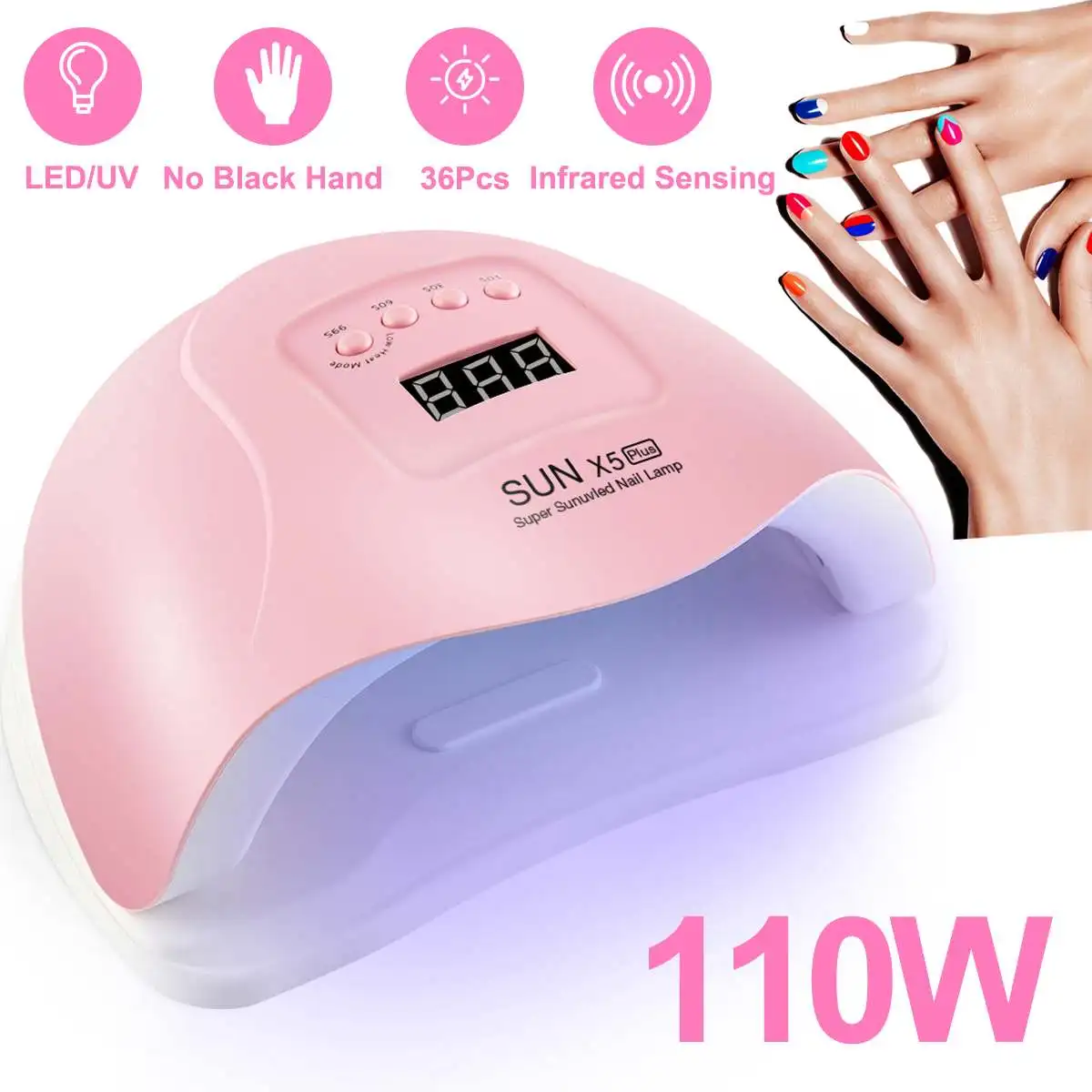 

110W 36 LEDs SUN X5 Plus 4 Modes UV Lights Nail Lamp Dryer Gel Polish Manicure Machine Infrared Sensing 10s/30s/60s/99s Timer