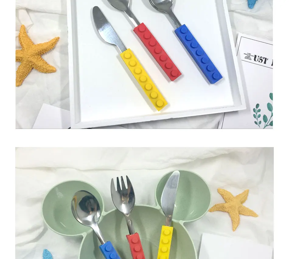 Creative Lego Bricks Portable Silicone Stainless Steel Tableware Set Travel Kids Adult Cutlery Fork Picnic Set Gift Dinnerware (3)
