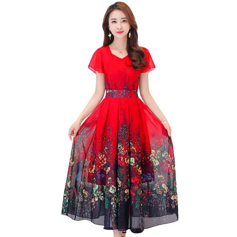 

2018 New Plus size 4XL Bohemian Dress Summer Women's Printed Long Dress Short sleeve Seaside Vacation Silkworm Silk Dress