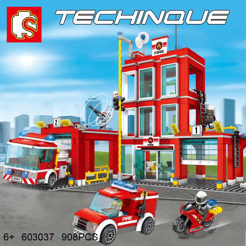 

Technic 603037 Fire Station Set Compatible With City 60110 Building Blocks Bricks Model Educational Toys Diy Gifts