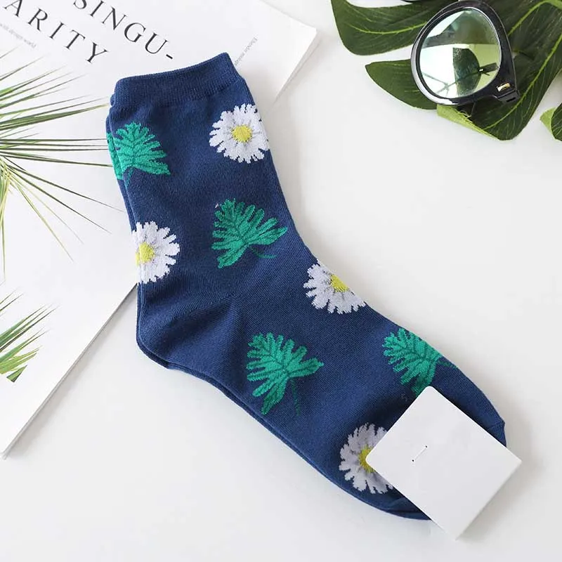 Милые Жаккардовые Носки с рисунком растений и цветов, женские носки с одуванчиком и подсолнухом, модные мягкие кальцитовые носки - Цвет: 4