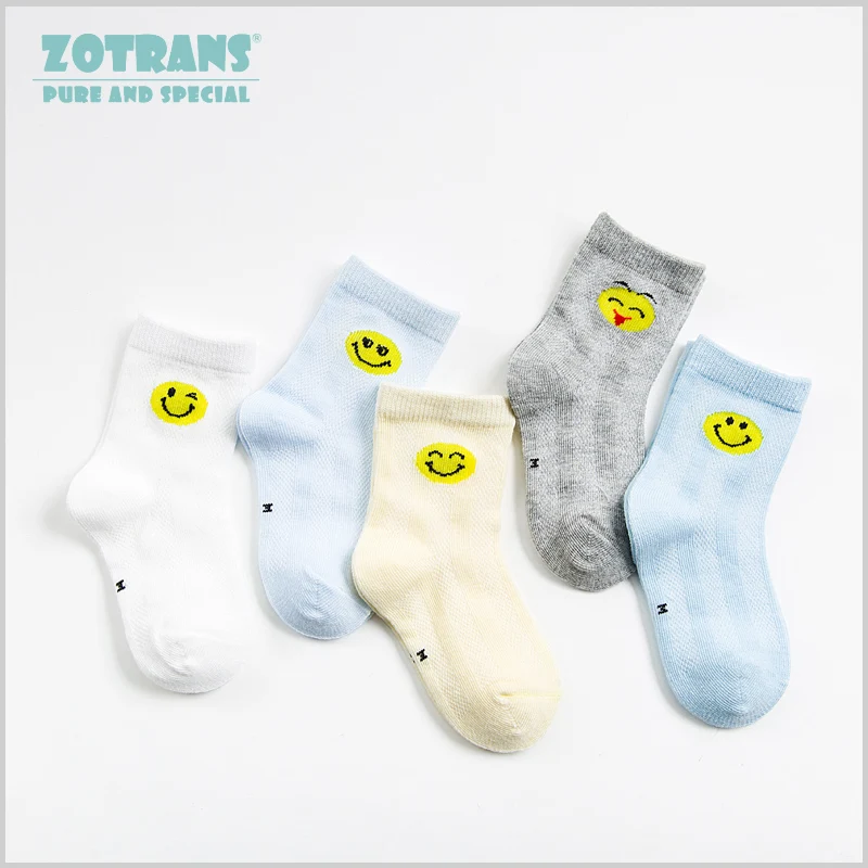 5 пара/лот носки для маленьких мальчиков носки для новорожденных хлопковые лето-осень, Чулочные изделия с рисунком улыбающегося носки Младенцы дышащие детские короткие носки для 0-2Years