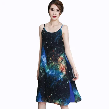 

Nice Summer Women Chiffon Dress Loose Plus Size Spaghetti Stap Floral Dress Fashion Print Sleeveless New Beach Dress LU285