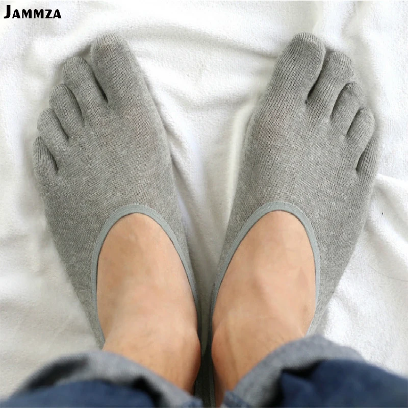 Mens Cotton Striped Toe Socks Hollowed Out Gray Black Business Dress