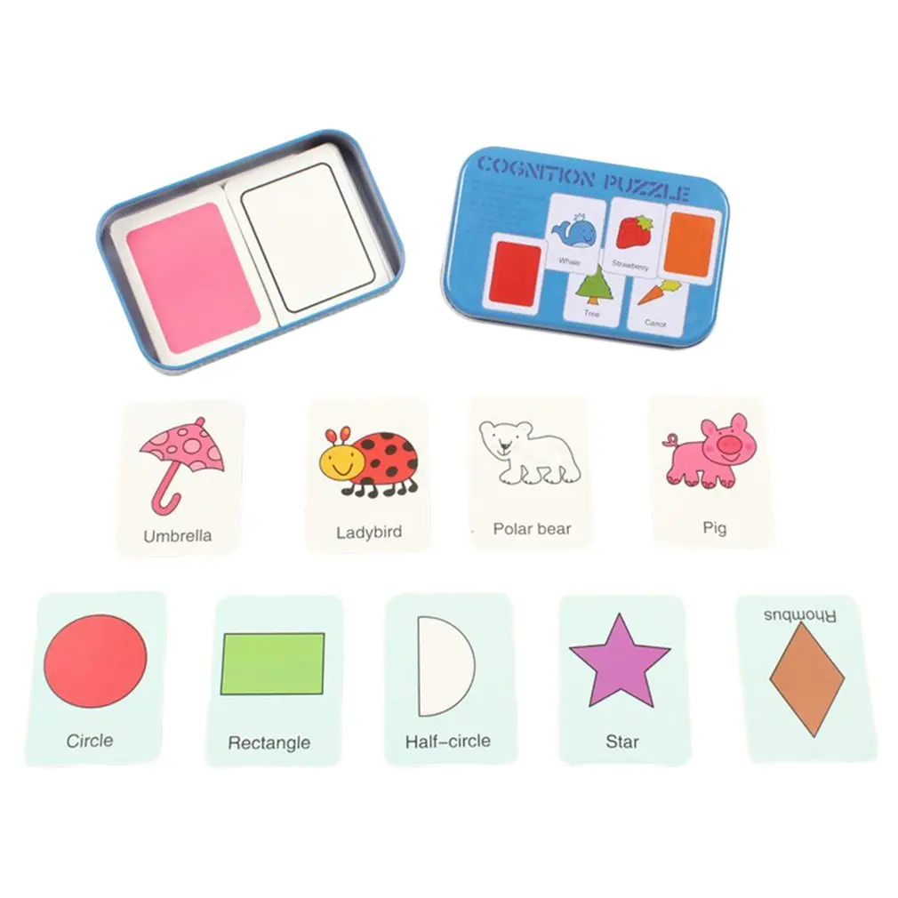 Bebé aprendizaje bebé tarjeta cognitiva tarjeta con hierro caja Carry niños inglés herramienta de aprendizaje Montessori Educativos herramientas Mini escritorio juego