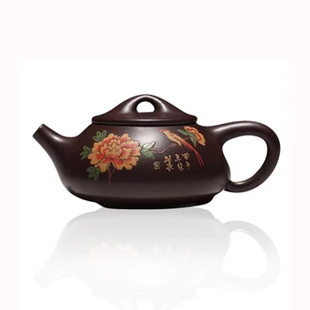 

2017 Yixing teapot authentic master Wang Hongjuan ore old purple mud painted boat Stone scoop teapot