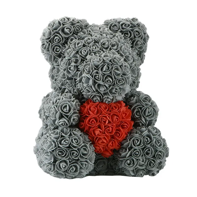 Большой изготовленный на заказ плюшевый медведь Роза 40 см с коробкой роскошный 3D медведь розы цветок Рождественский подарок Прямая поставка - Цвет: 40cm grey red