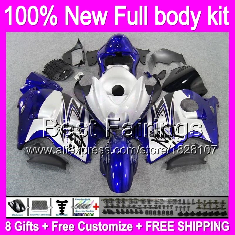 

Fairing For SUZUKI Blue silver Hayabusa GSXR1300 96 07 1996 1997 1998 15B40 GSXR 1300 GSXR-1300 GSX R1300 1999 2000 2001 +Decal