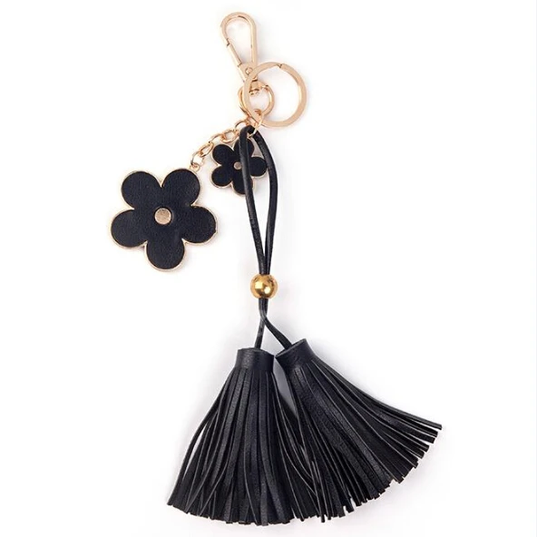 New Leather Tassel Keychain For Women Metal Clover Flower Car Bag Charm ...