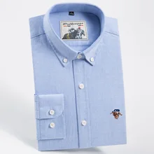 Мужская однотонная оксфордская рубашка с пуговицами и воротником, вышитый логотип, хлопок, легкая забота, длинный рукав, умный Повседневный Приталенный топ, рубашки