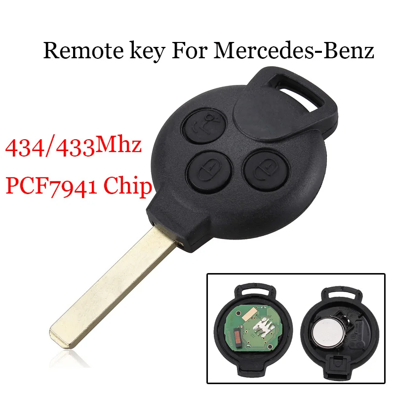 

3Button 433/434Mhz Remote Car key For Mercedes-Benz Smart Fortwo 451 2007-2013 Transponder Chip PCF7941