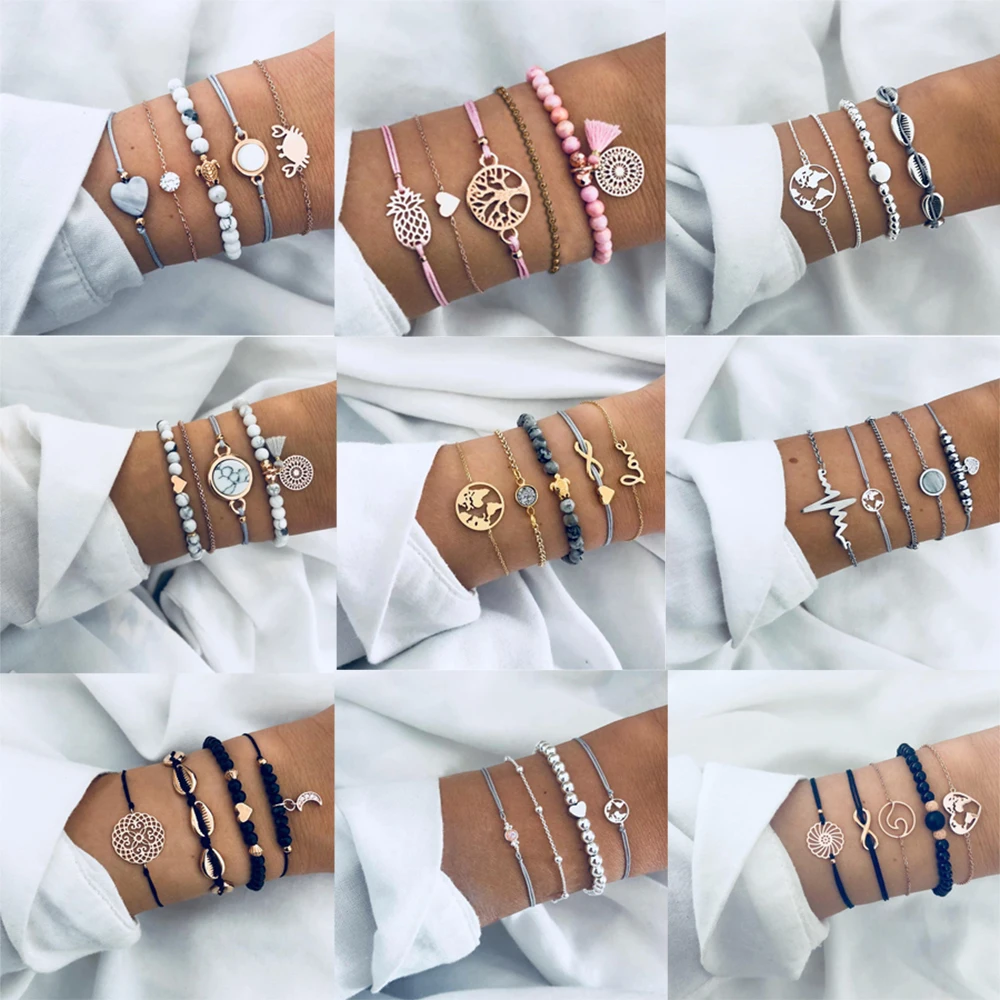 

Cuteeco Different Style Bohemian Shell Beaded Bracelets Sets For Women Vintage Fashion Chain Charm Bracelets Jewelry Gifts 2019