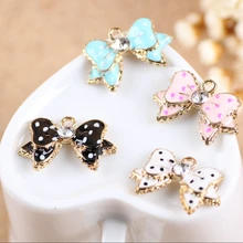 Mini Orden 20 unids/lote Aceite Gota de Aleación de Chapado En Oro Color Mixto Gota de aceite Dot Bow Encantos Para la Pulsera del Collar de La Joyería DIY haciendo
