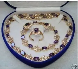 

Free shipping18K GP Amethyst Earring Bracelet Necklace Ring Set