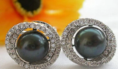 

ry00499 A+ New Style 11MM black ROUND PEARL mount SILVER EARRING new