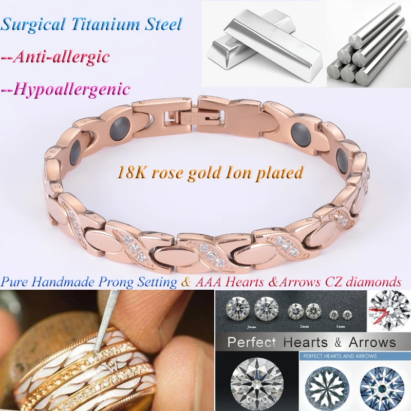 2019 fashion Girls jewelry female Charm Bangles CZ stone rose gold color 18.5cm magnetic bracelets for women (5)