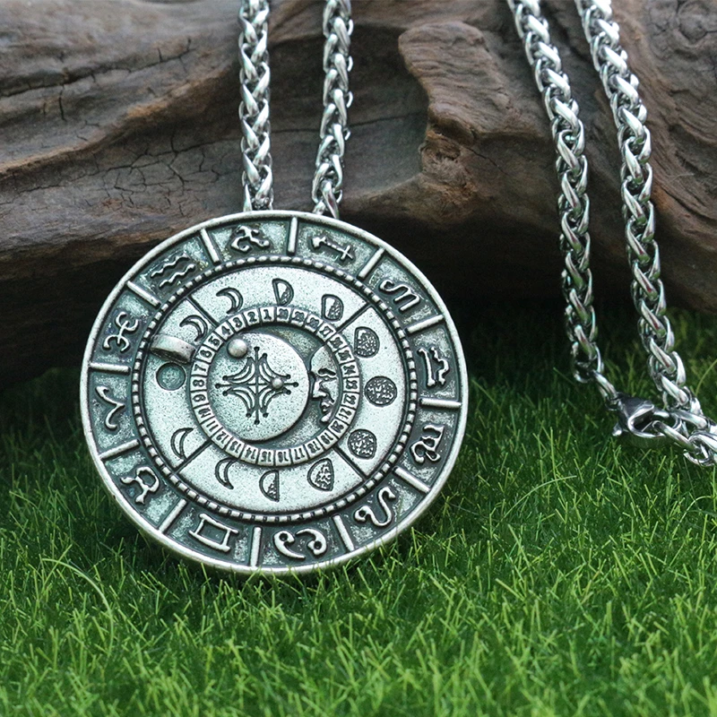 

1pcs wholesale old moon phase talisman necklace rune pendant amulet jewelry Retro Pagan pendant