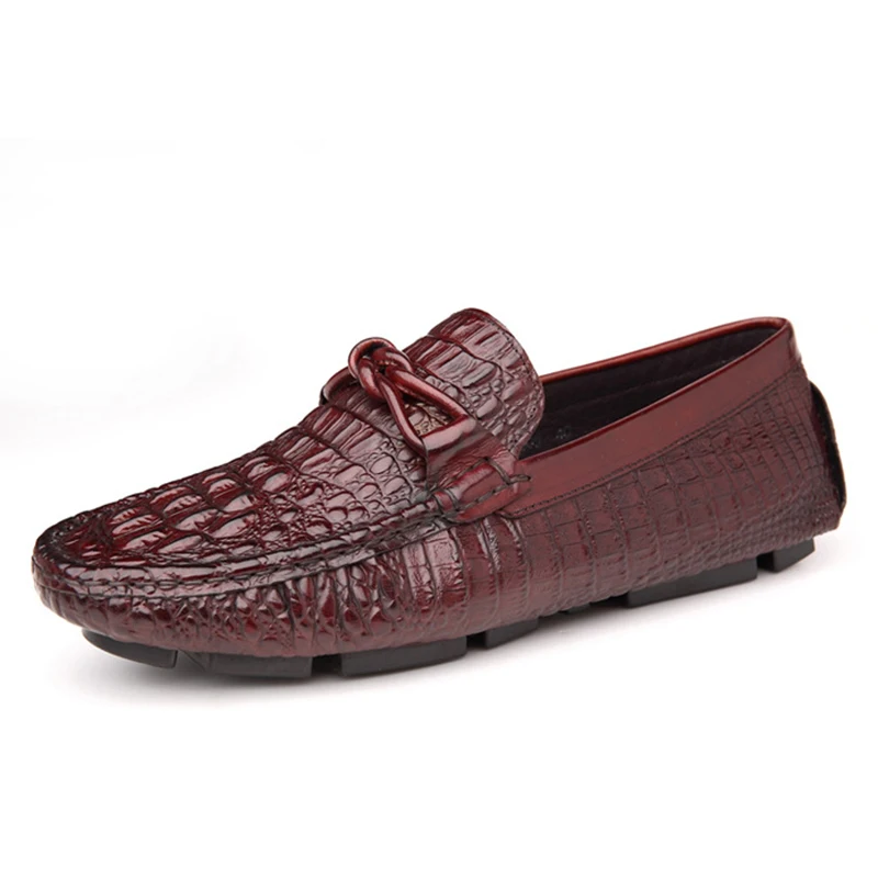 Fashion Mens Loafers Genuine Leather Casual Crocodile Designer Slip On Tassel Black/Red Basic Flats Driving Casual Flat Shoes