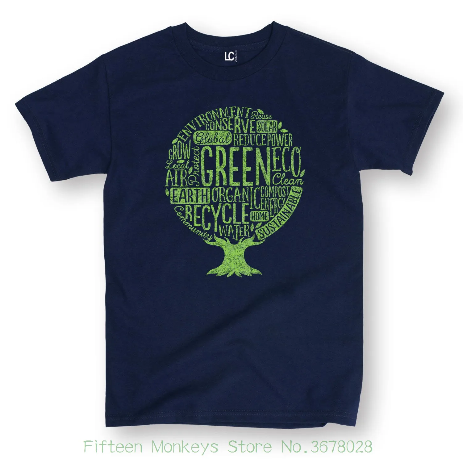 Summer Cotton T shirt Fashion Earth Day Tree Word Fill Organic Compost