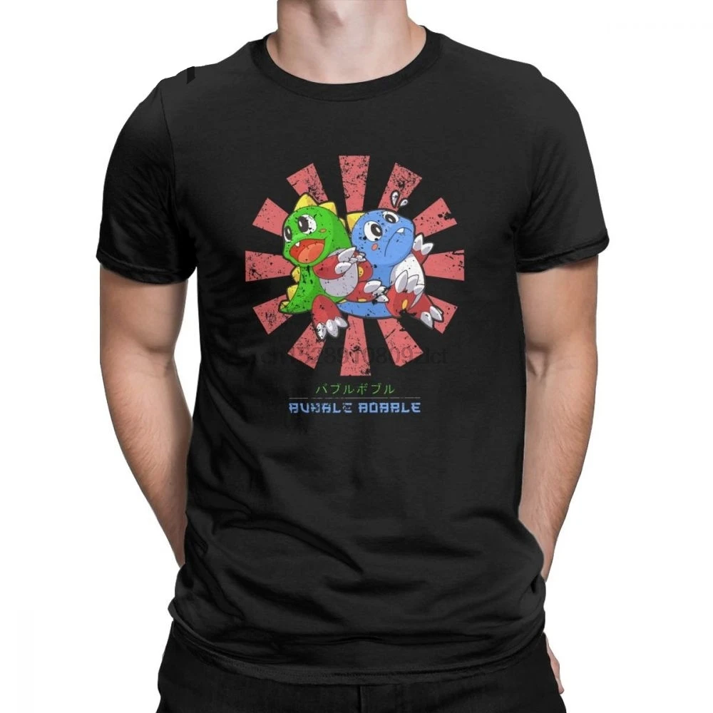 

Men T-Shirt Bubble Bobble Retro Pure Cotton Tees Short Sleeve Japanese Video Game Cute Kawaii Gamer T Shirt Clothing Plus Size