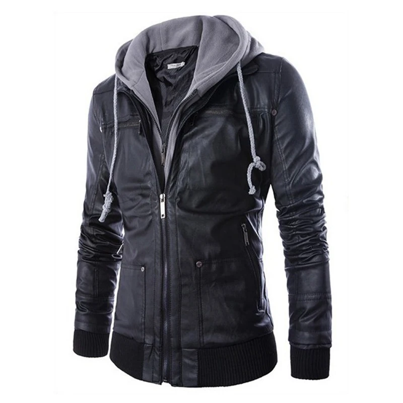 Jaqueta De Couro Masculino с капюшоном съемный из двух частей мужской локомотив кошелек длинный рукав Chaqueta De Cuero De Los Hombres