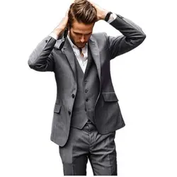 2017 best продавцы лацканы две кнопки серый костюм-смокинг для жениха Trajes Bombre торжественный костюм Homme (куртка + брюки + жилет)