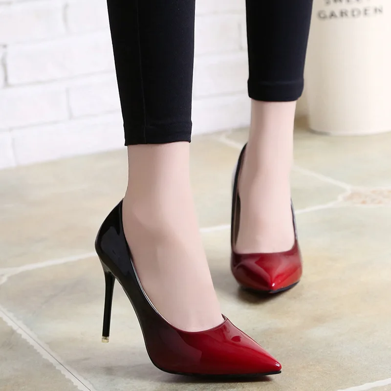 

Women Shoes Pointed Toe Pumps Patent Leather Dress Wine Red 10CM High Heels Boat Shoes Wedding Shoes Zapatos Mujer