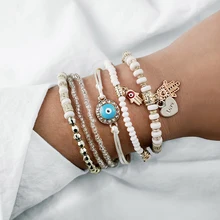 Tocona этнические руки Сердце Глаз Регулируемый кулон слоистых браслетов набор для женщин струнный браслет из бисера Браслет ножные браслеты 6949