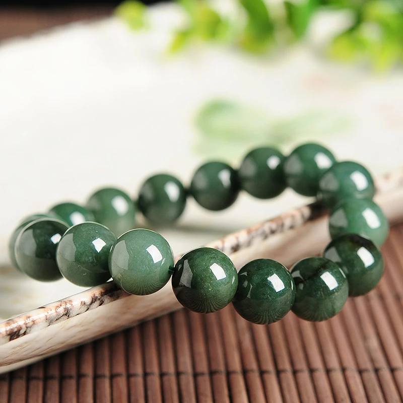 Genuine natural glutinous jade beads round bracelet Myanmar jade beads