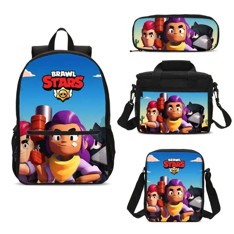 

4Pcs/Set Portfolio School Bags For Boys Girls Anime Cartoon Brawl Stars Letter 3D Printing Backpack Kids Bookbag Mochila Escolar