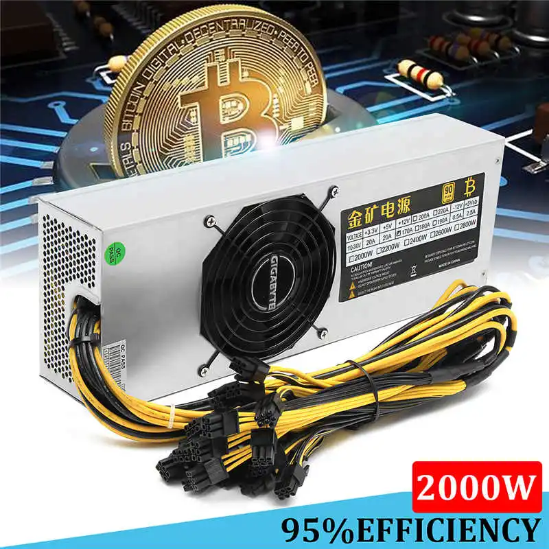 

95% Efficiency 2000W Mining Power Supply For Eth Rig Ethereum Bitcoin Miner S7 S9 110-240V 90 PLUS Gold