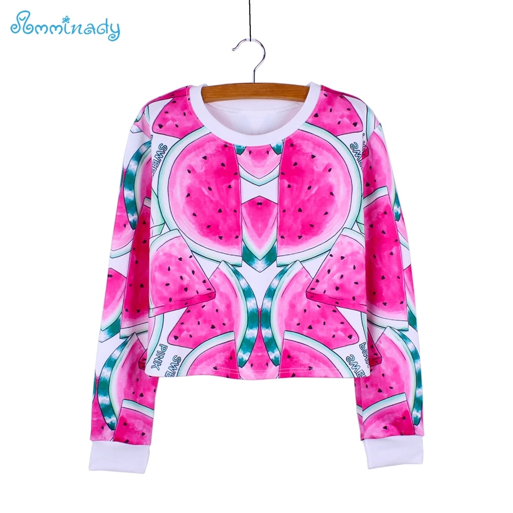

2017 Novelty 3D Watermelon print women's cropped sweatshirts female Autumn clothes Harajuku girls outwear pullovers wholesale