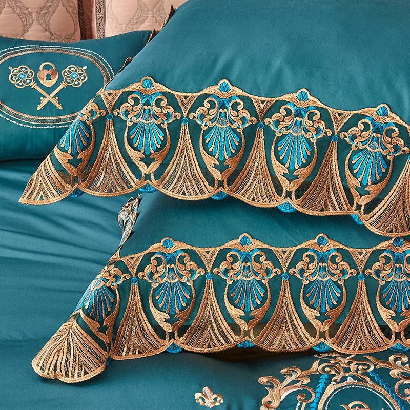 Waliicorners Gray 100%Cotton Lace Duvet Cover Bed sheet Set Embroidery Queen/King Size Bedclothes Luxury Bedding Sets Pillowcase ropa de cama 18 1.2310008