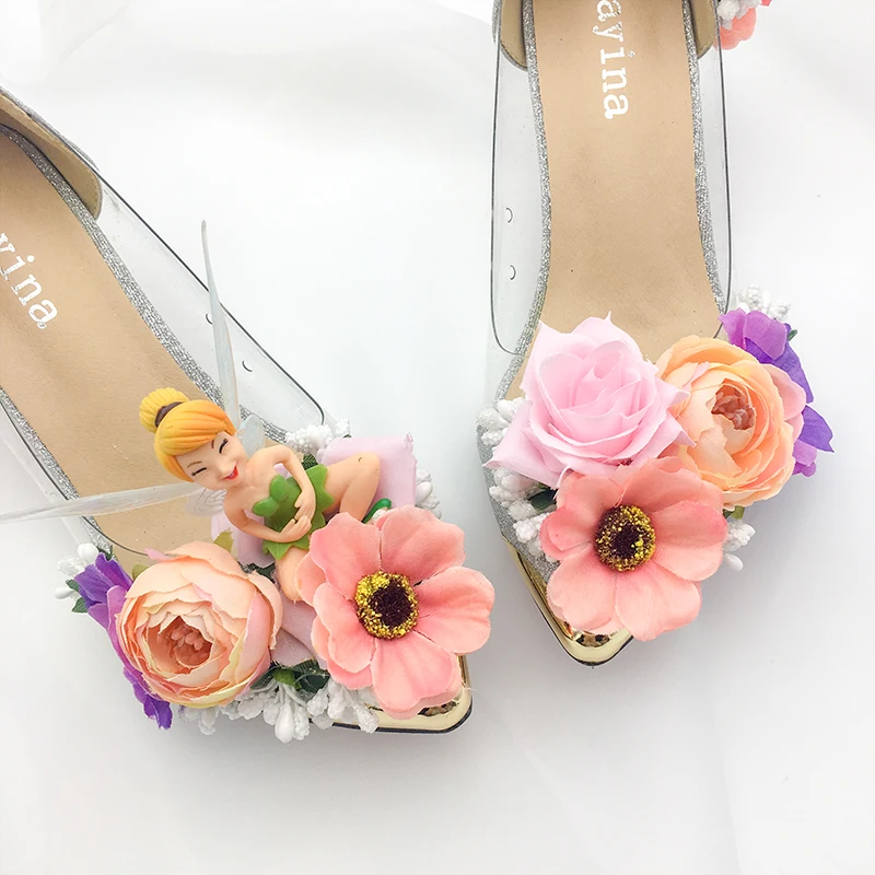 Свадебные туфли с цветами для невесты, с заостренным носком, со стразами, жемчугом, для свадебного банкета, фотосессии, для ночного клуба