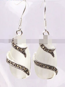 

ry00882 Fashion 14x24mm beads Marcasite silver dangle earrings