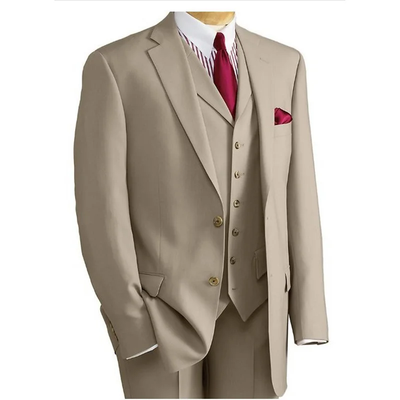 HB071 Классический мужской костюм бежевого и коричневого цвета, строгие приталенные костюмы, блейзер на заказ, 3 предмета, мужской костюм s(пиджак+ брюки+ жилет - Цвет: Ivory
