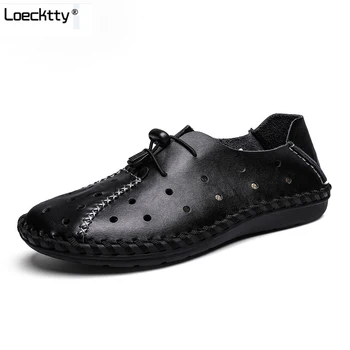 

Loecktty Brand Men Casual Beach Shoes High Quality Summer Sandals Soft Sole Fashion Men Genuine Leather Slippers Men Flip Flops