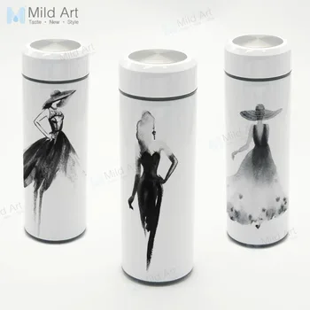 

Personalized Black White Fashion Model Lady Travel Mug Stainless Steel Thermal Vacuum Cup Home Water Bottle 350ml Art Girls Gift